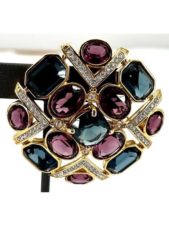 Swarovski Jewelry - Swarovski Crystal Brooch Multicolored Cushion Cut Baguette Pave 2.5"